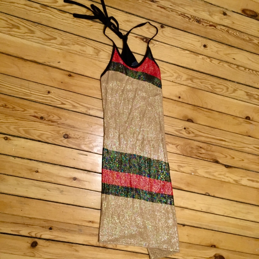 Nude Tie Strap Asymmetric Bodycon Dress, Shimmer